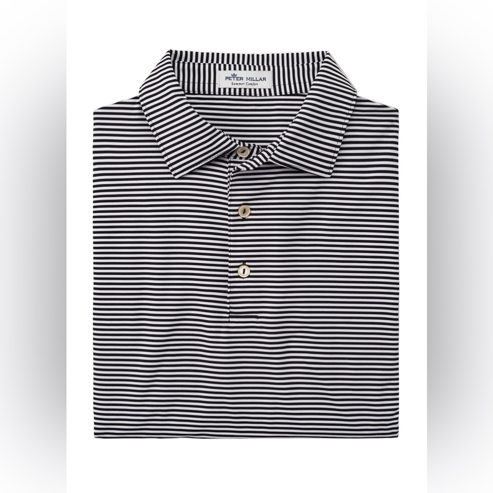 Peter Millar Black Hales Performance Polo Summer Comfort Striped Golf White XL